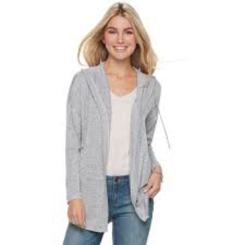 Anthropologie Byron Bay Gray Hooded Open Cardifan Sweater Sweater
